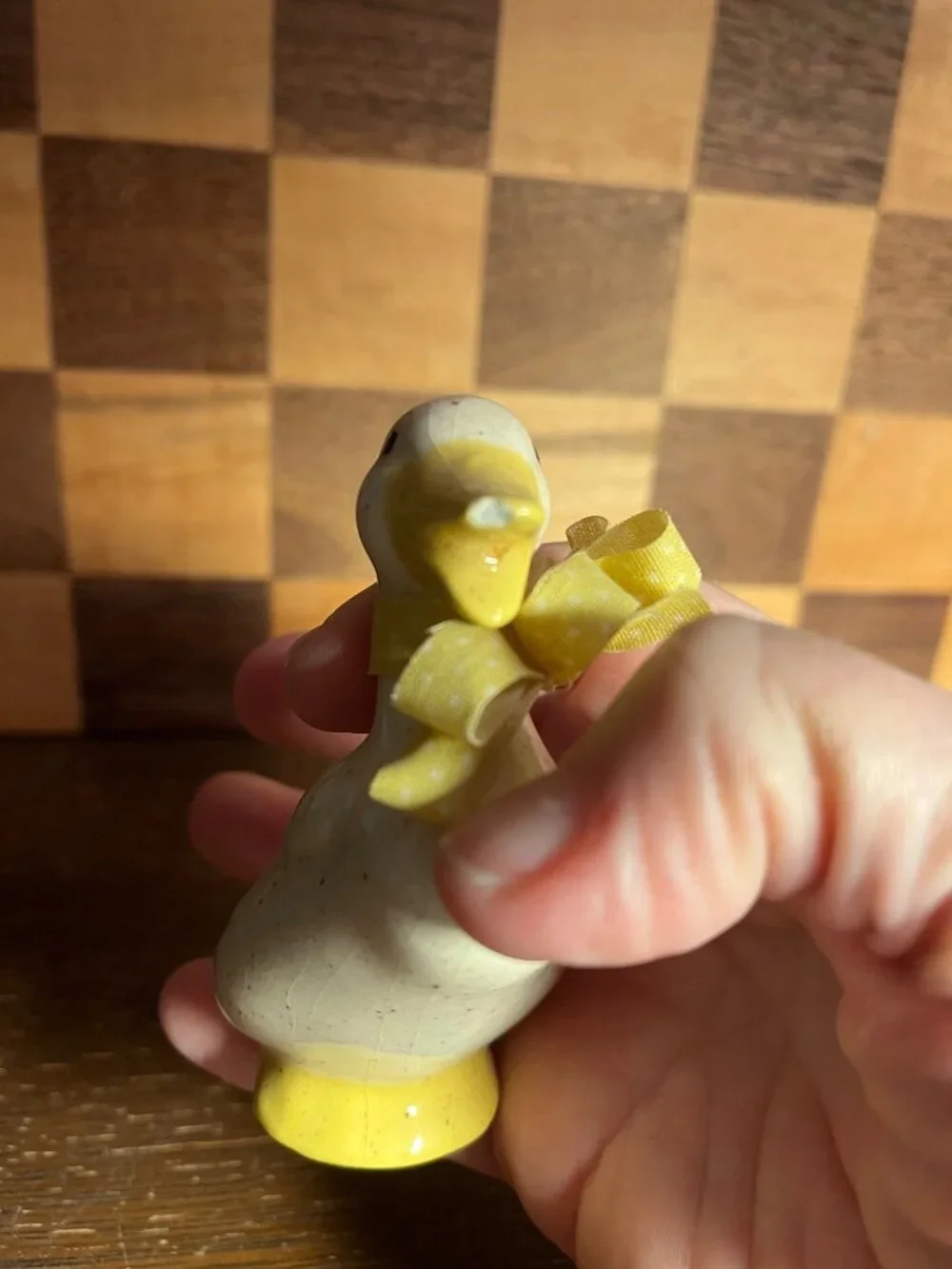 Ceramic Duck with Bow, A1171, Chip on Beak, Base